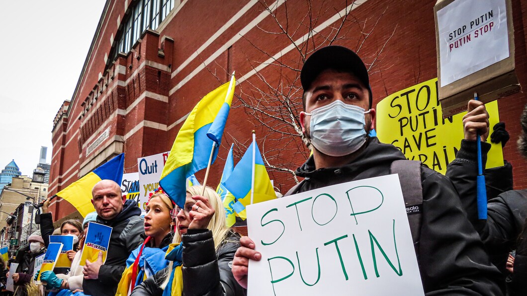 Protest tegen Poetin, voor Oekraïne. 